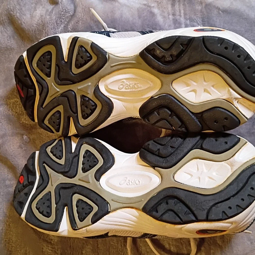 Vintage Asics TK30C Mens 8.5 White Navy Silver Chunky Y2K Retro Dad Shoe Sneaker